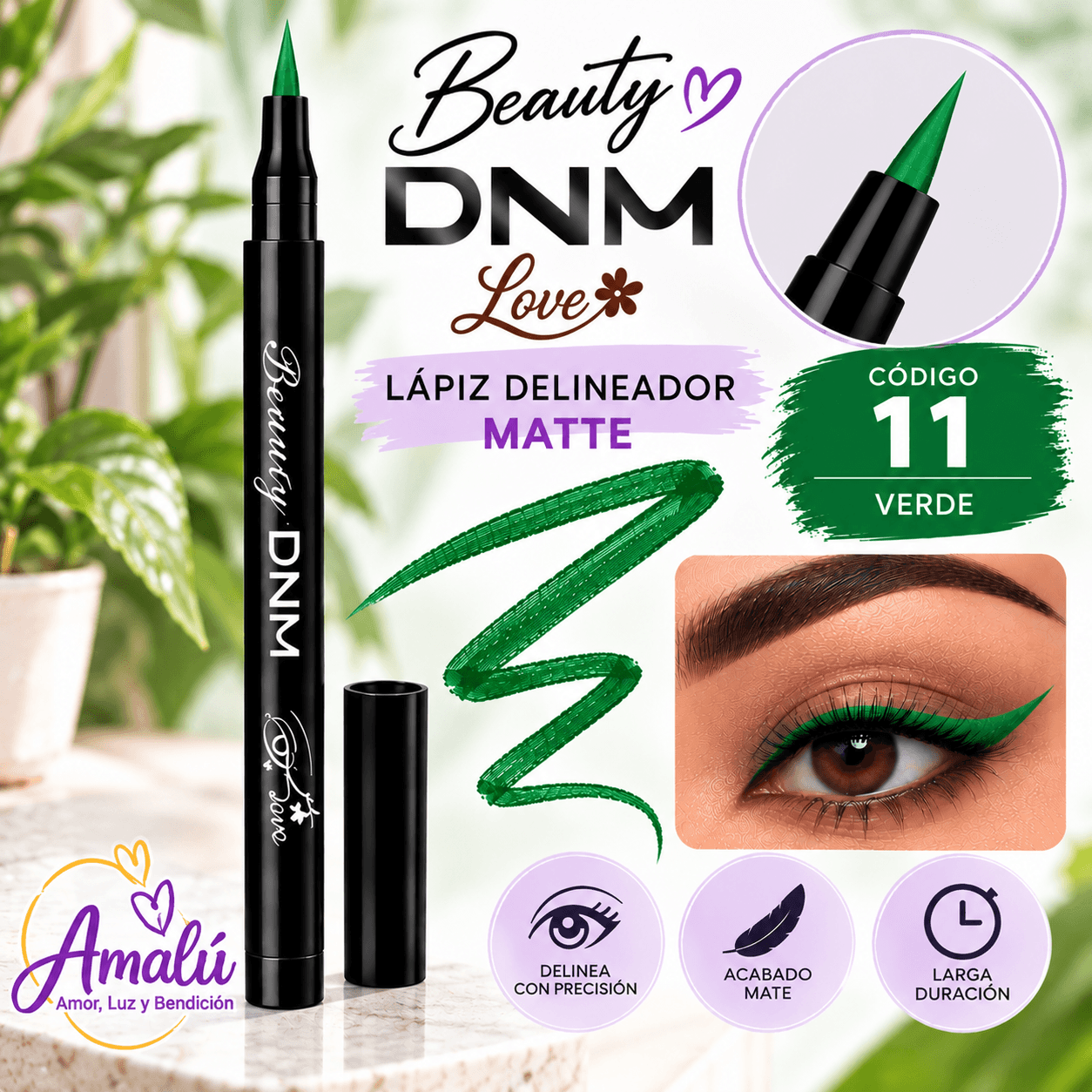 Delineador DNM Matte Colorful Eyeliner Verde 11