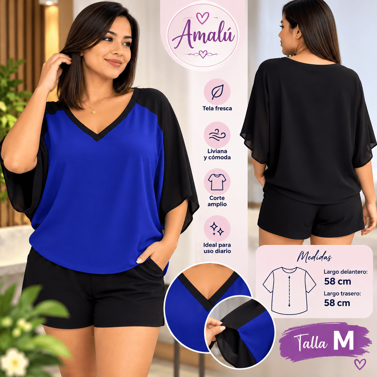 Blusa americana azul y negra talla M