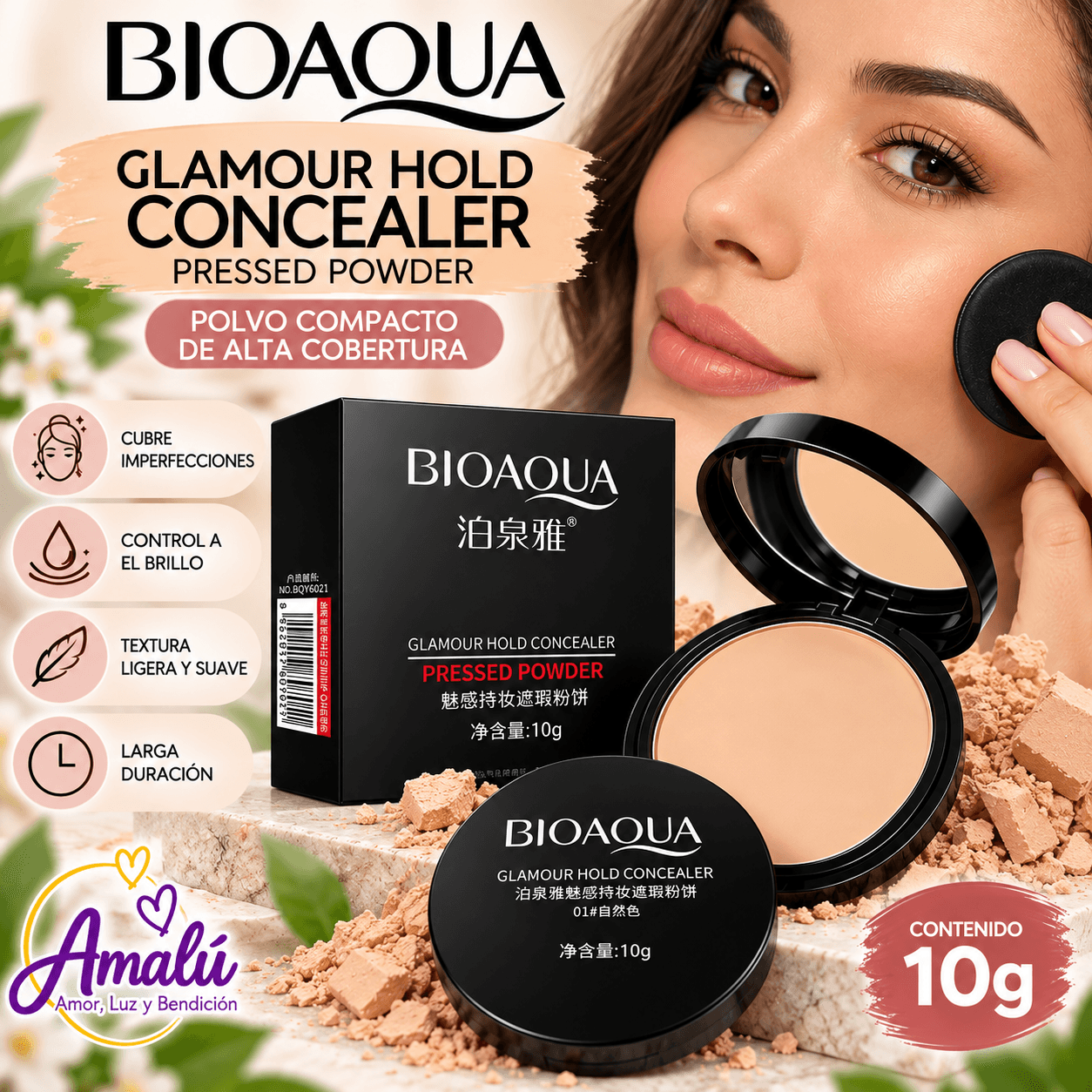 Polvo Compacto BIOAQUA Glamour Hold Concealer 10g - Tono 01