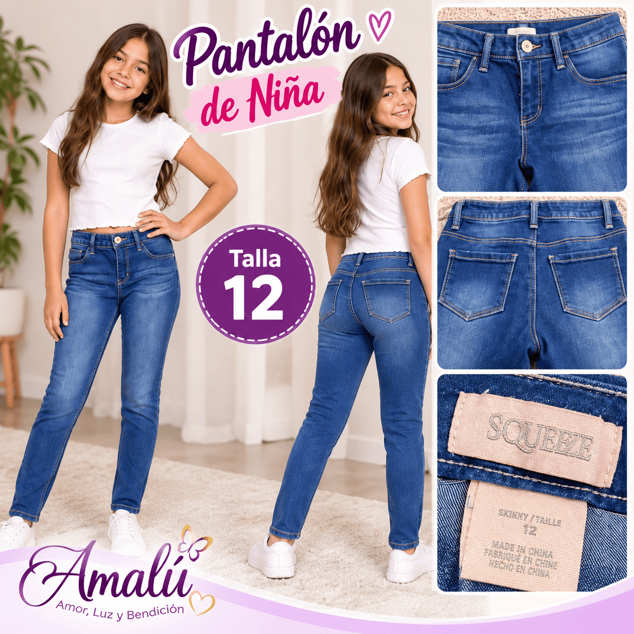 Pantalón jeans americano para niña talla 12
