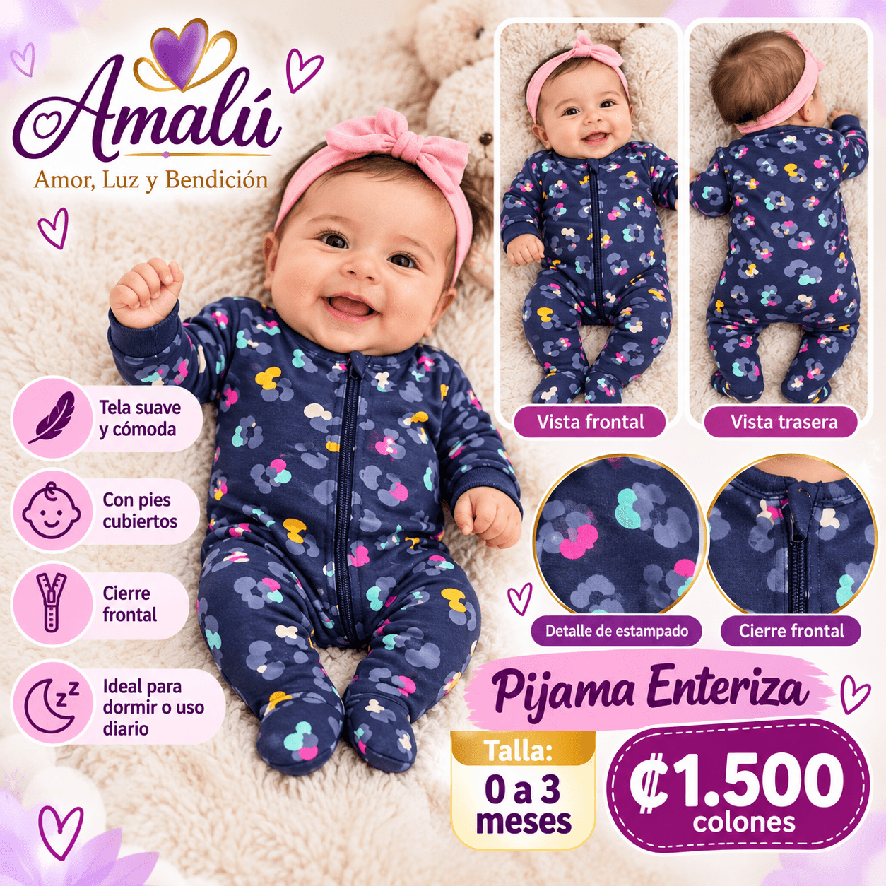 Pijama enteriza americana para bebé de 0 a 3 meses
