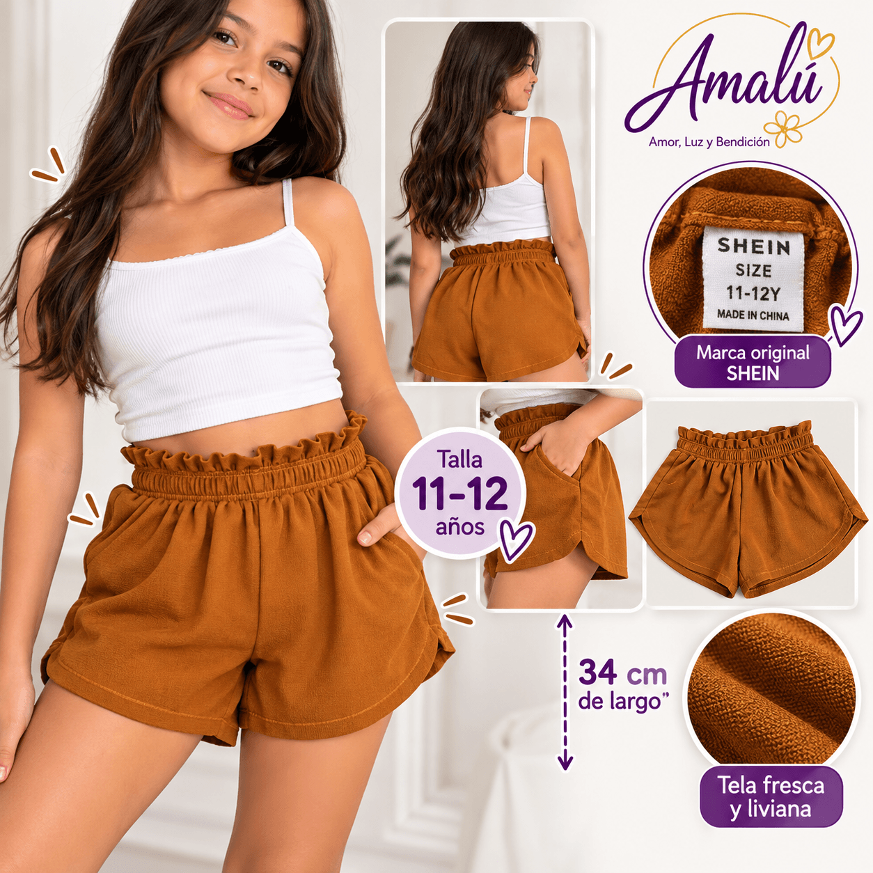 Short americano SHEIN para niña talla 11-12 años