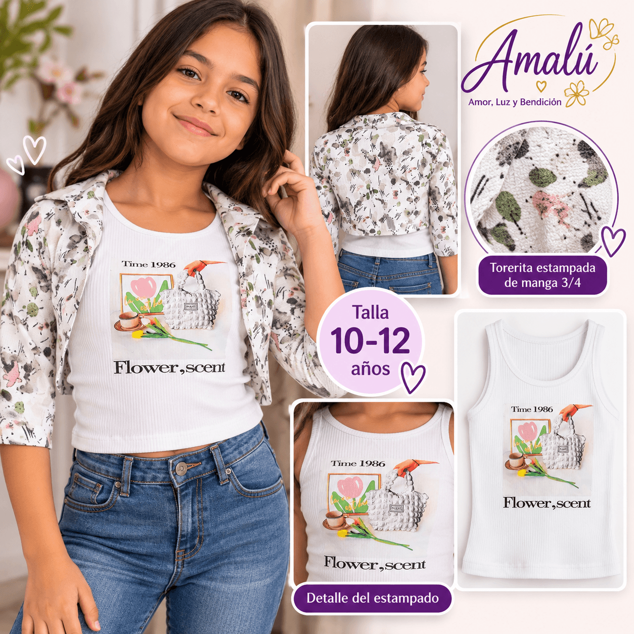 Blusa americana para niña con torerita floral