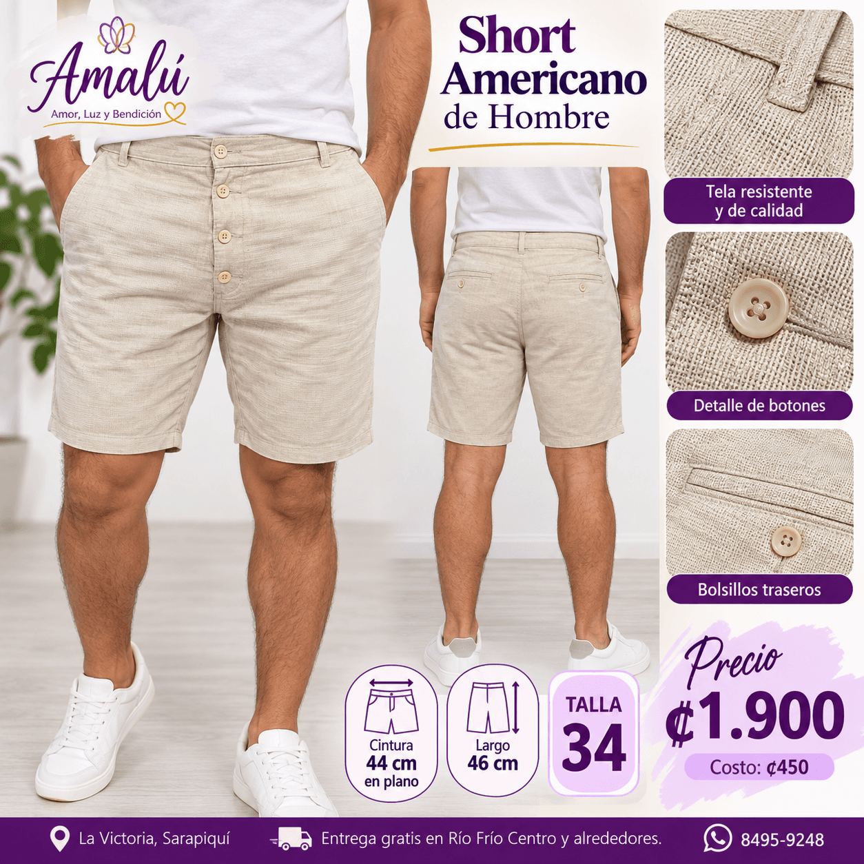 Short americano de hombre talla 34