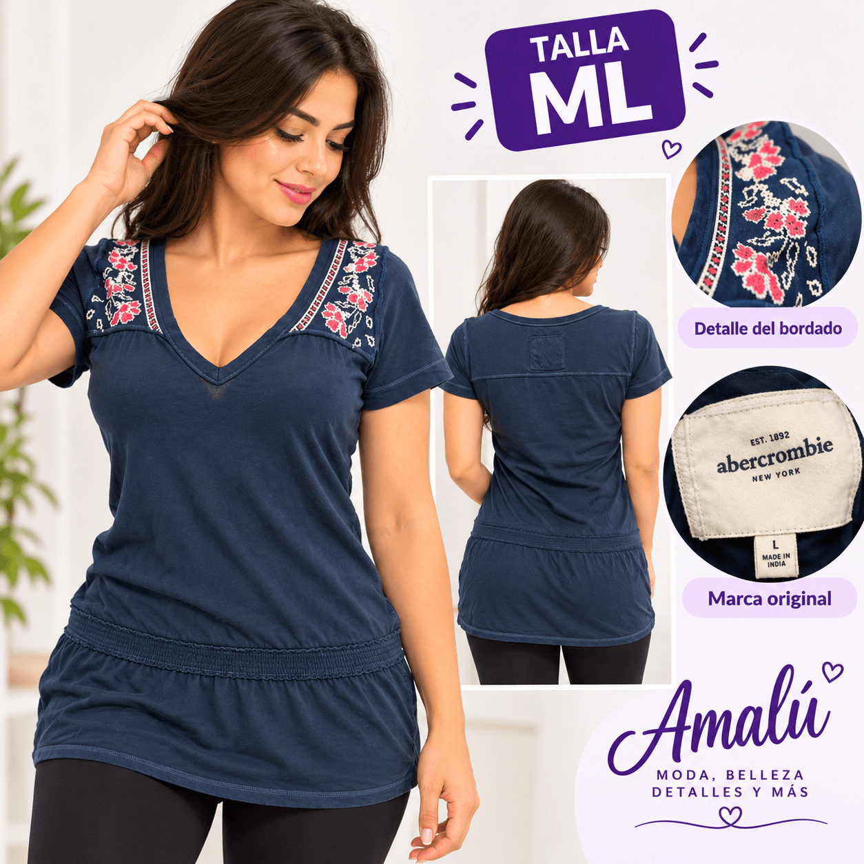 Blusa americana Abercrombie bordada talla M/L
