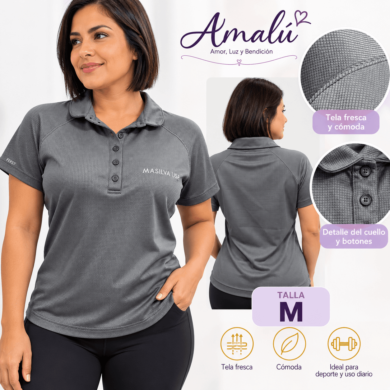 Camiseta tipo polo deportiva gris talla M