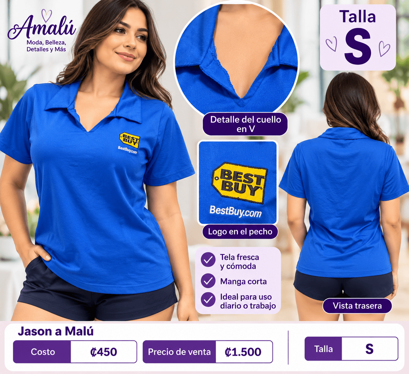 Blusa tipo polo Best Buy azul talla S