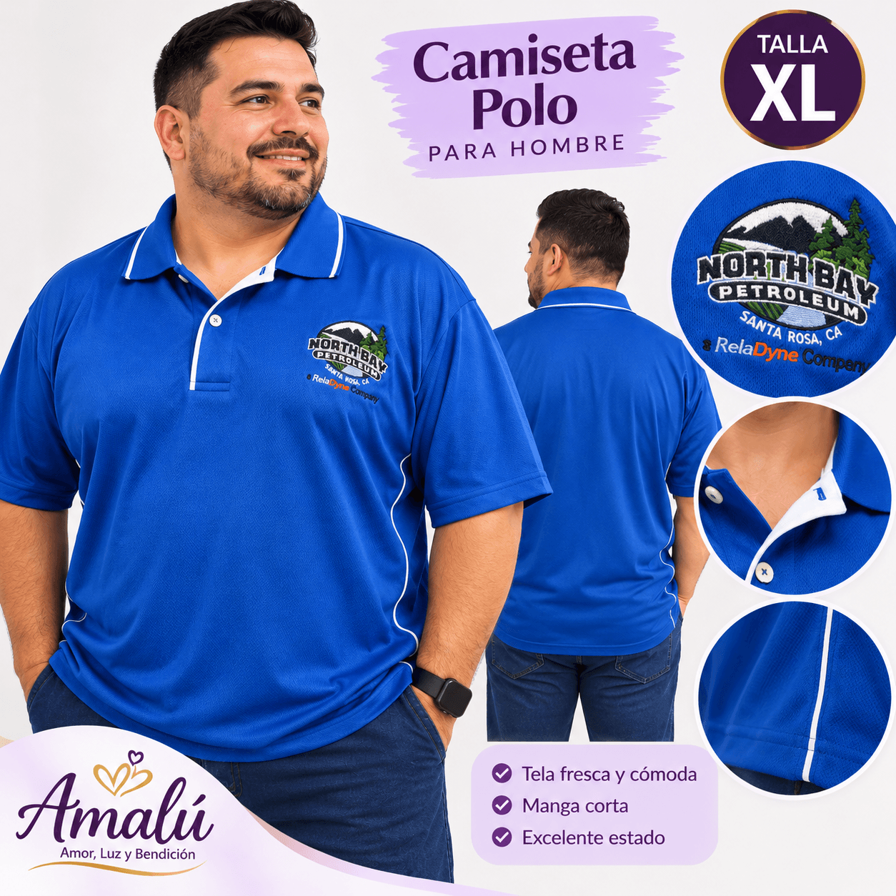 Camiseta polo deportiva azul para hombre talla XL