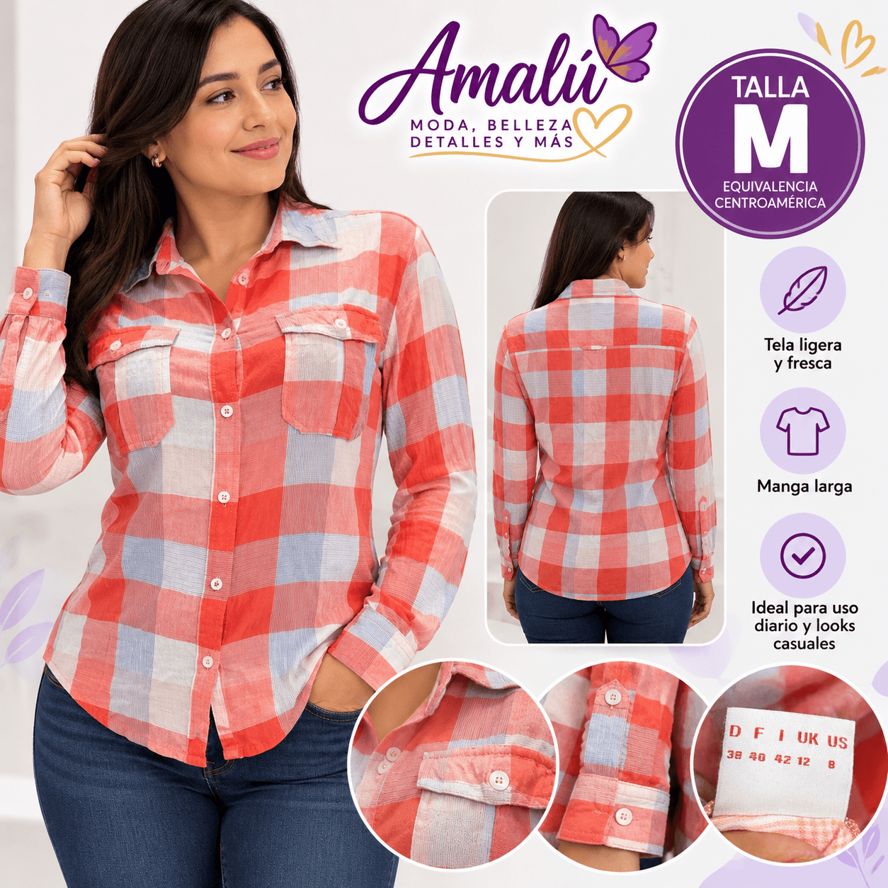 Blusa americana de cuadros talla M en un