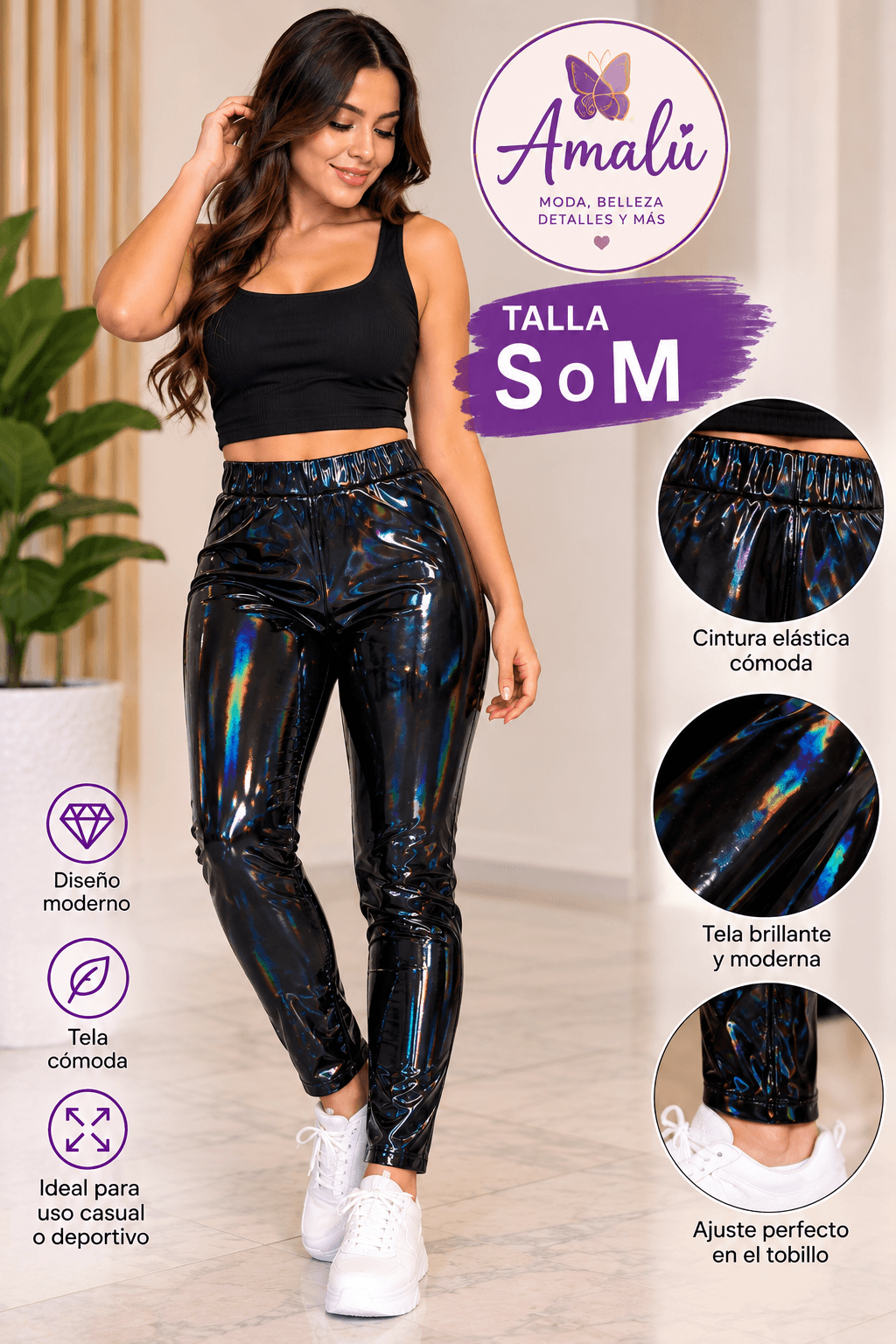 Pantalón holográfico negro talla S/M