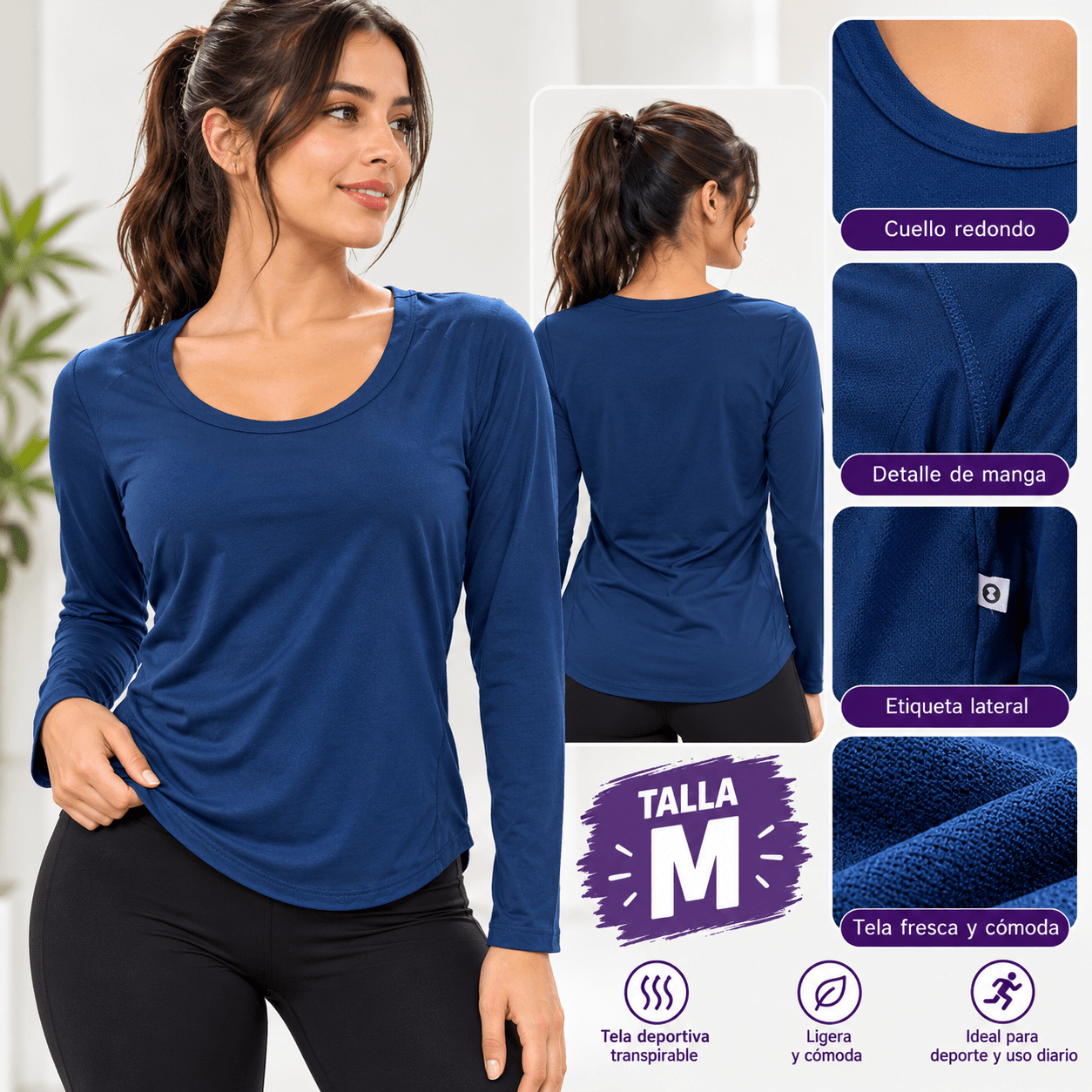 Blusa deportiva manga larga azul talla M