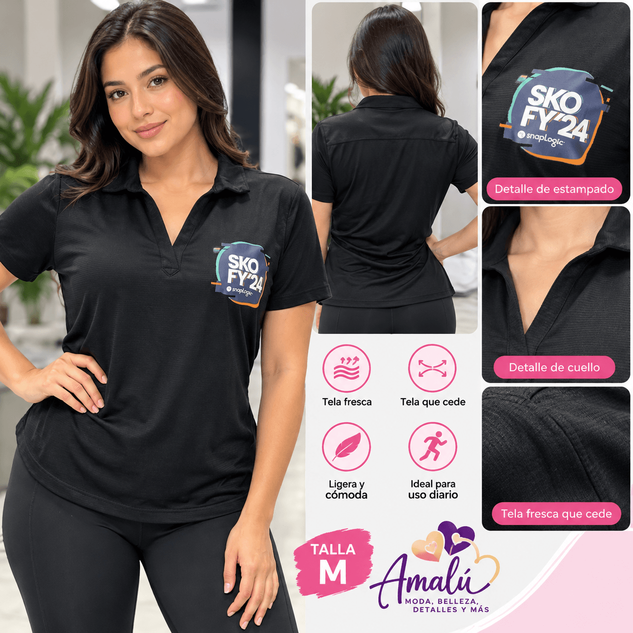 Blusa tipo polo negra talla M