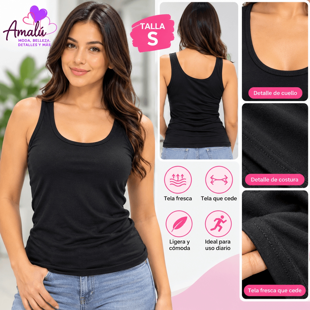 Blusa negra sin mangas talla S