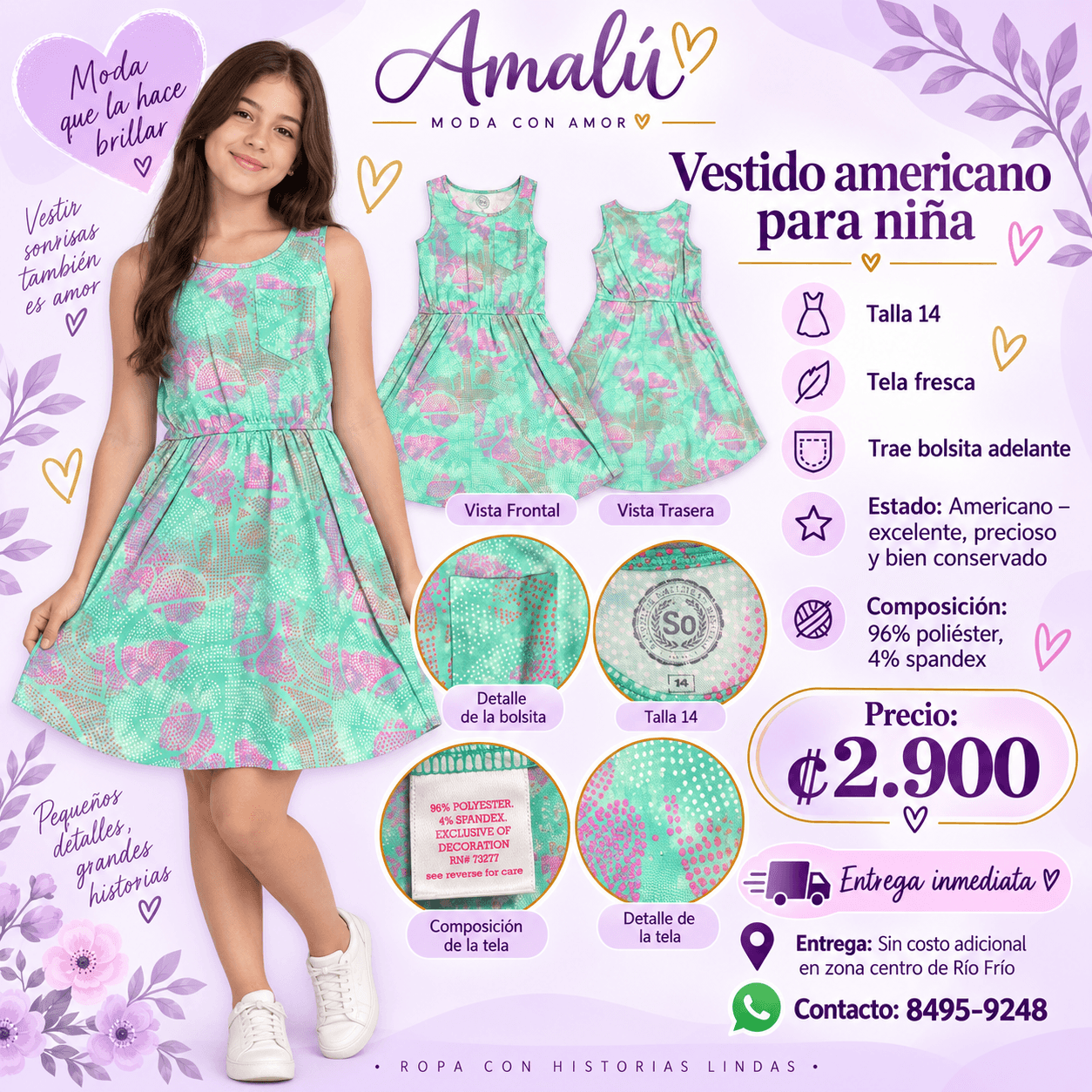 Vestido americano para niña talla 14
